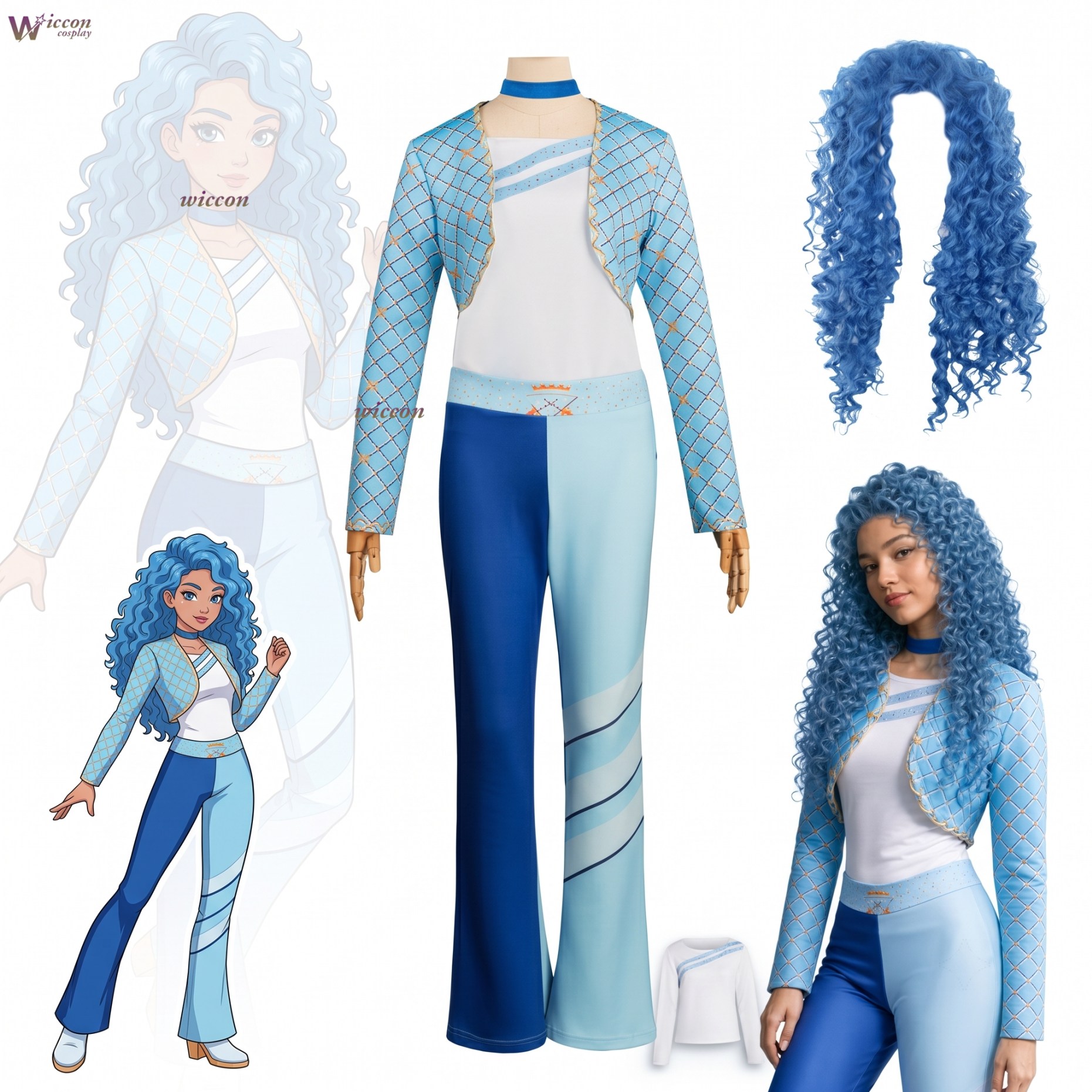 Kids Cosplay Anime - Costume Blu D-Descendants per Bambine, Set